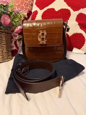 Holland cooper Brown Croc-Embossed Leather Crossbody Bag